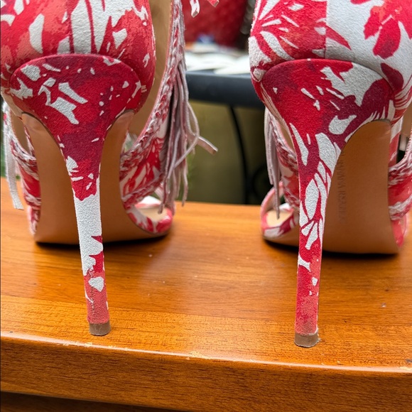 Banana Republic Red and White Patterned Fringe Heels